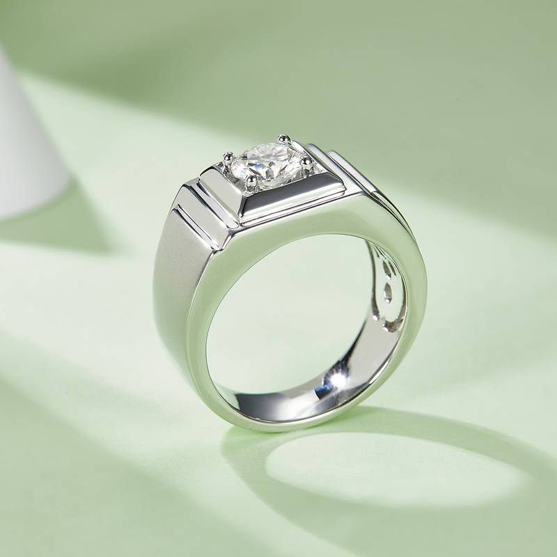 宗瑞款S925银镀白金MoissaniteMen's Ring1ctD级